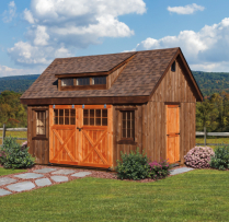 12x16-Board-Batton-Dual-Brown-Shingles-Birch-Stain-Doors-Mushroom-Stain-siding-3-Transom-dormer-8-rolling-door-with-glass-36-inch-door