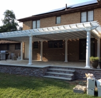 16x32 Artisan White Vinyl Pergola, Round Columns, Grey Black & White EZ Shade Canopy