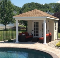 10x16 Avalon with vinyl siding, 15 lite doors
