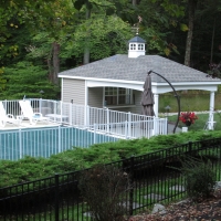 Avalon 12 x 18 with options cupola, weathervane, 2 round columns, serving counter, arch trim boards