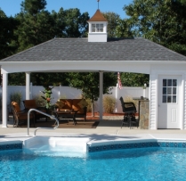 12x22 Avalon with vinyl siding, 9 lite prehung door, 30" concave copper top coupola with windows