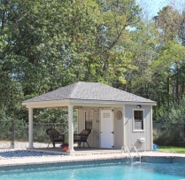 10x16 Avalon with t-1-11 siding, Trek Porch.