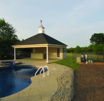 22x22 Avalon with bar 30" Concave Copper top Hilton Coupola