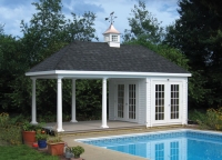 10x20 Avalon with higher roof pitch  additional posts, Trek floor, 15 lite prehung doors,  30" concave copper top coupola with windows