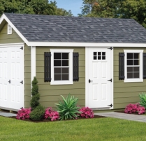 10x16-New-England-Elite-Dual-Black-roof-Mountain-Sage-Hardie-Plank-6-lite-fiberglass-door