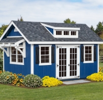 10x16-New-England-Elite-Dual-Black-shingles-Navy-Blue-t-1-11-5-transom-dormer-2-extra-24x36-windows-15-lite-fiberglass-doors-timberframe-window-overhang