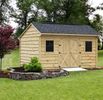 10x14 Quaker with Heritage Siding, Charcoal Grey Shingles,Heritage Siding, Arch Door, Aluminum Ridge Vent