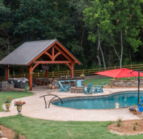 18x18 Kingston Pro Timber Frame Pavilion - 18x18 Kingston Pro Timber Frame Pavilion Corner with pool