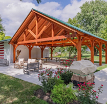 38x30 Kingston Pro Timber Frame Pavilion - Aerial view of 38x30 Kingston Pro Timber Frame Pavilion