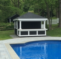 12x16 Siesta with t-1-11 siding and royal trim bar front