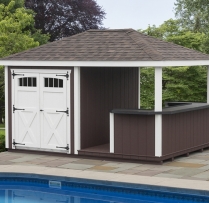 10 x 14 Siesta with T-1-11 siding, custom U shaped bar, Deluxe doors with x