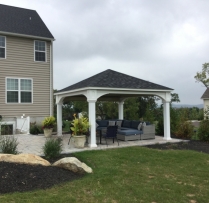 14x14 Traditional White Vinyl Pav. 8x8 posts, Dual Black Shingles