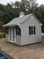 10x12 Traditional Poolside with Vinyl, Cupola, 15 Lite Glass Doors, Extra Window with Shutters,Vents